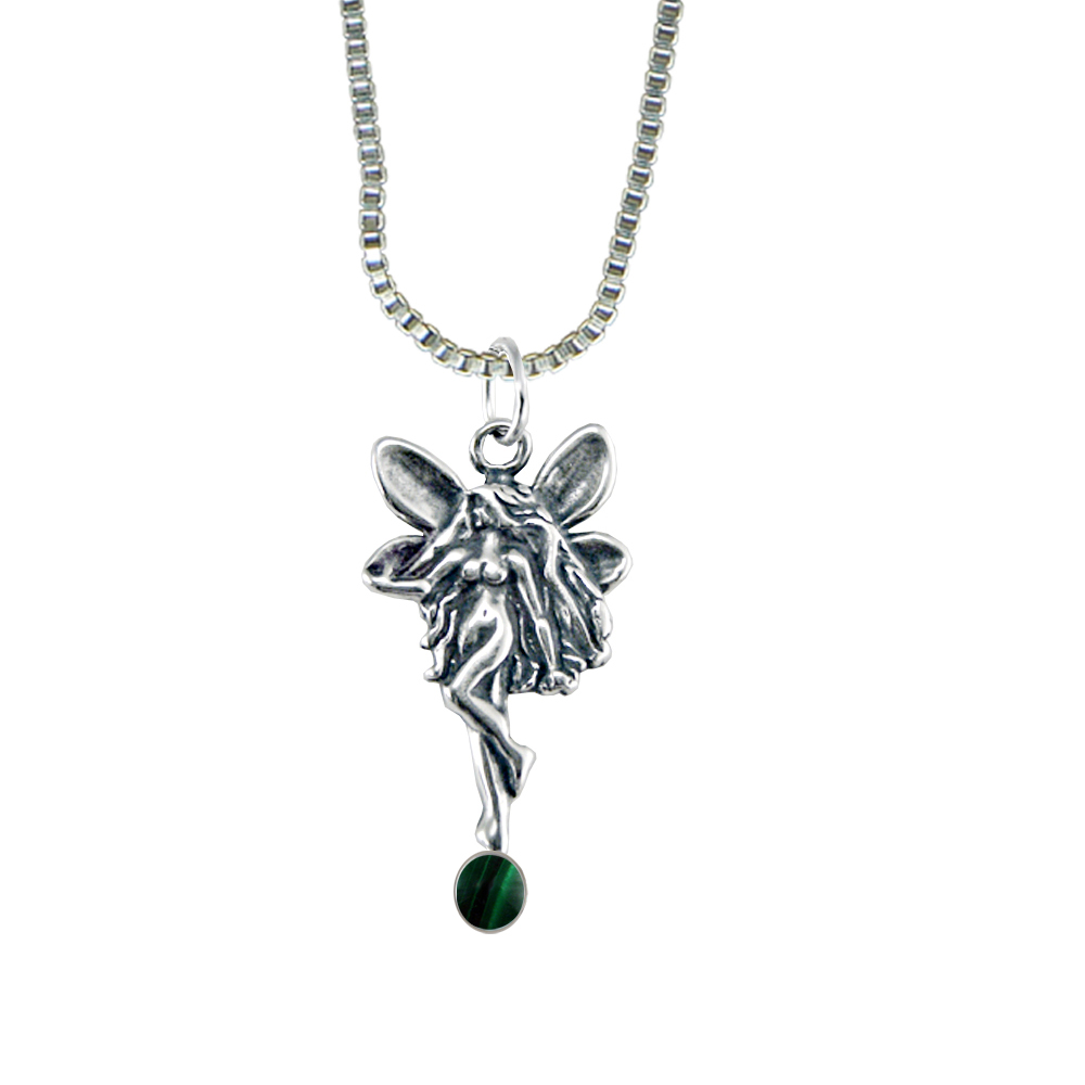 Sterling Silver Dancing Fairy Pendant With Malachite